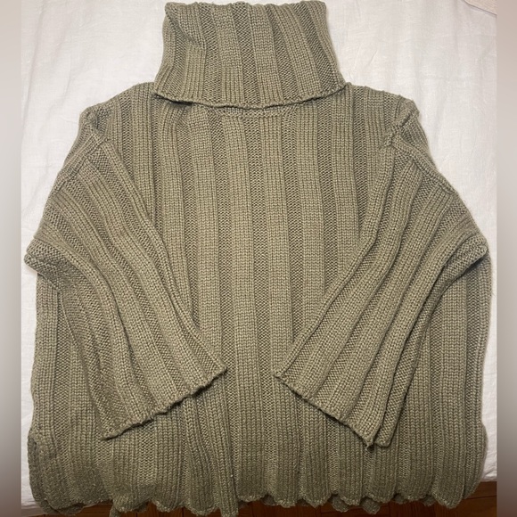 ZARA OVERSIZED FOLD OVER TURTLENECK CHUNKY KNIT SWEATER OLIVE GREEN FLARE SMALL - Picture 4 of 6